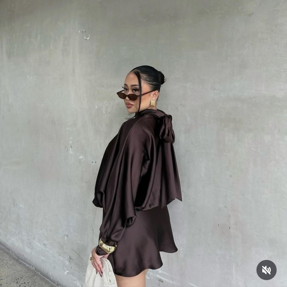 Zara Satin Effect Scarf Dress Brown NWT - Picture 14 of 15